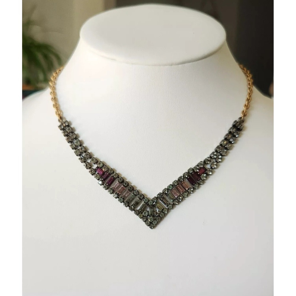 ELIZABETH COLE Multicolored‎ Crystal Baguettes Gold Plated Chain Necklace Choker
